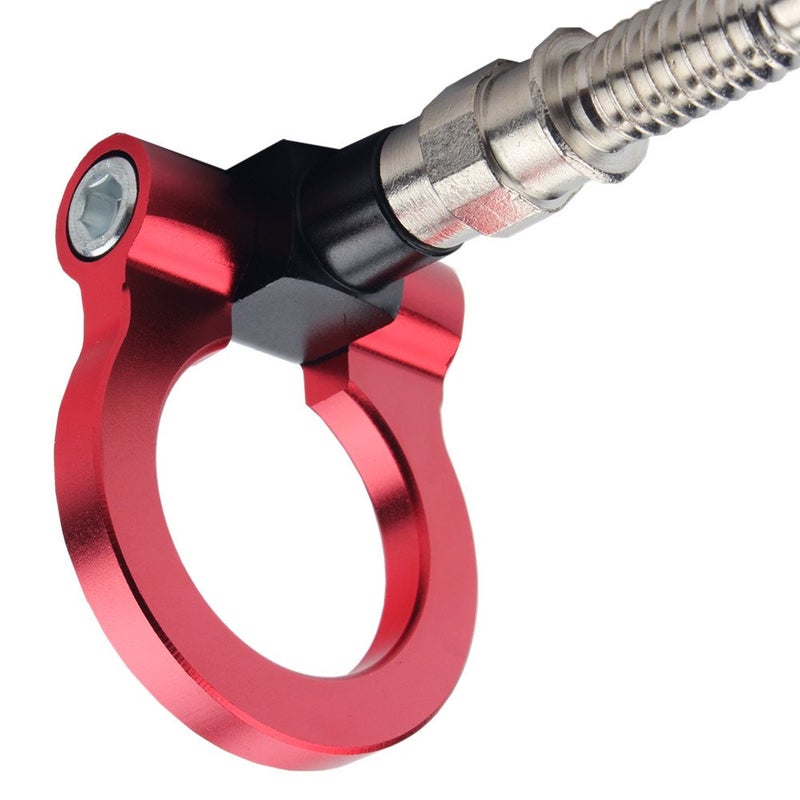 JGR Track Racing Style Tow Hook Towing Eye CNC Aluminum Screw On Front Rear Bumper Compatible with BMW 3 Series E36 E46 E90 E91 E92 E93 318 320 323 325 328 330 335 M3 1992 to 2012 Red - Image 2